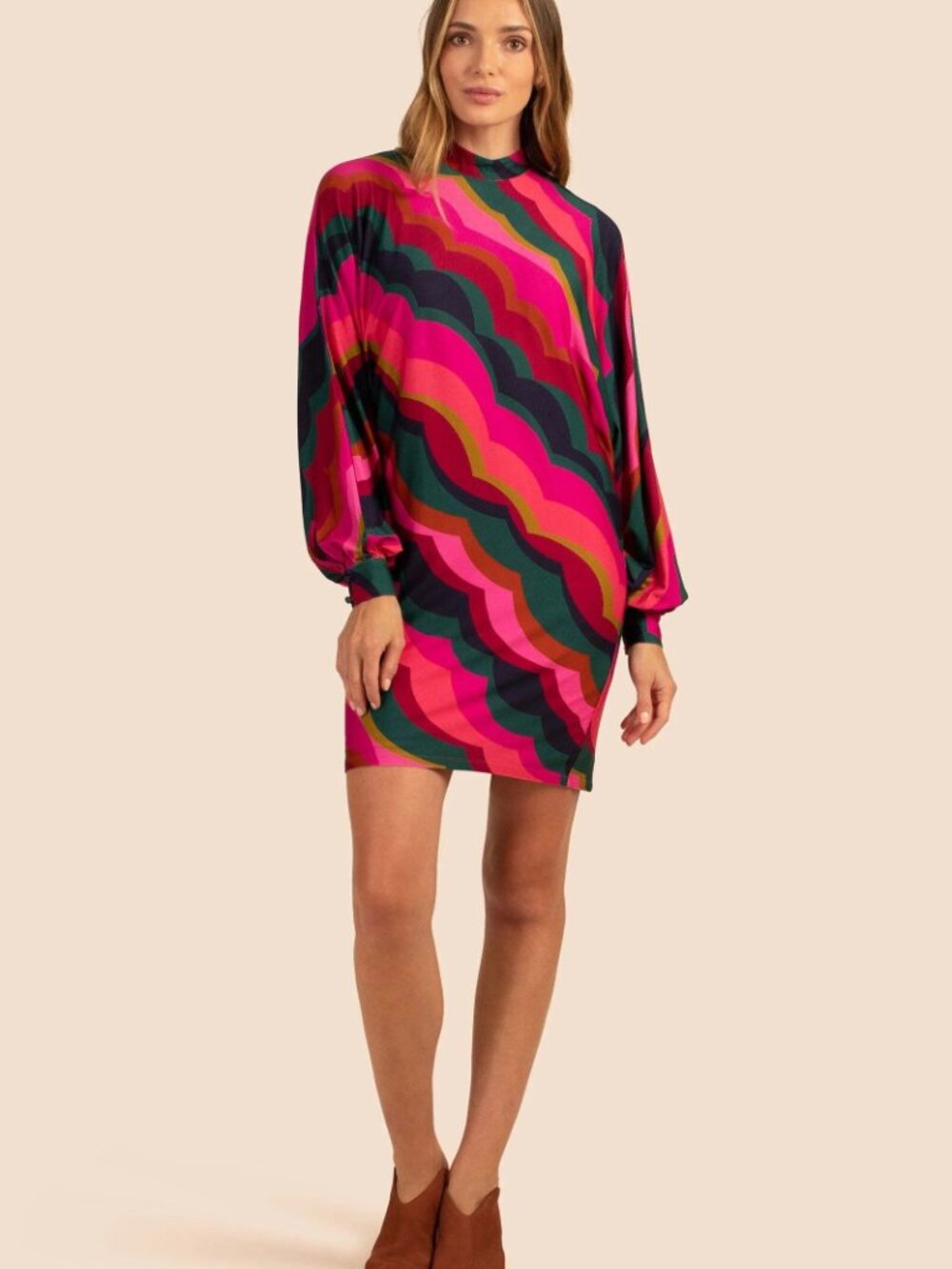 Trina Turk Enjoyment Mock Neck Mini Dress - Size Small (Excellent Condition)